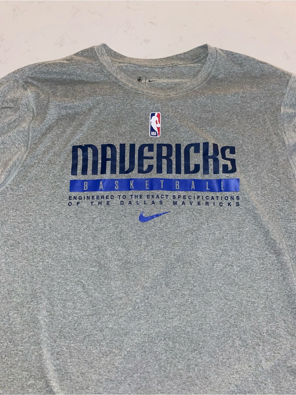 Nike Gray and Blue Dallas Mavericks Long Sleeve Tee
